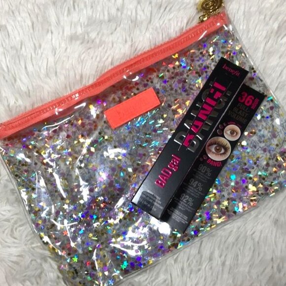 Benefit Bad Girl Bang! Mascara + Iridescent Confetti Clear Cosmetic Bag Set - Picture 1 of 9